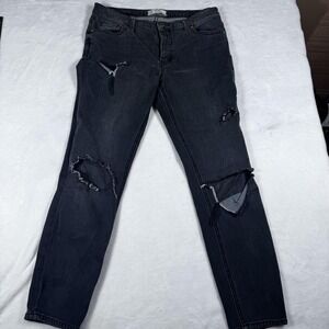 Free People Jeans Womens 28 Charcoal Gray High Rise Skinny Distressed Denim
